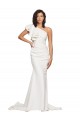 Affordable Ruched Long Sweep Train Crepe Prom Dress with Shoulder Ruffles Canada
