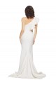 Affordable Ruched Long Sweep Train Crepe Prom Dress with Shoulder Ruffles Canada