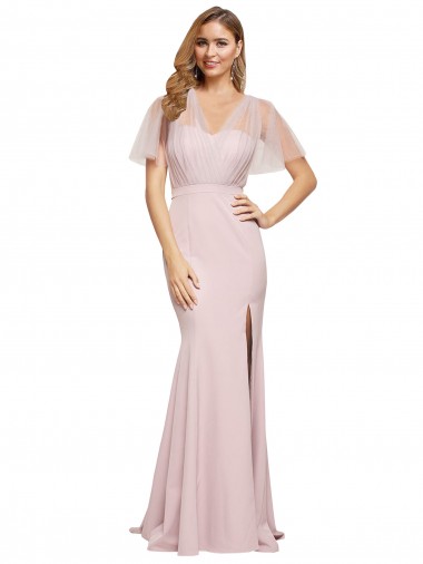 Affordable Crepe Long Sweetheart Neckline Prom Dress with Tulle Overlay Shoulders Canada