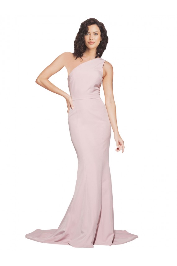 Affordable Long Sweep Train One Shoulder Crepe Prom Dress with Side Leg Split Canada