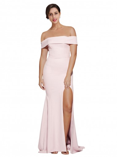 Affordable Off Shoulder Long Crepe Prom Dress with Straight Neckline and Side Split Canada