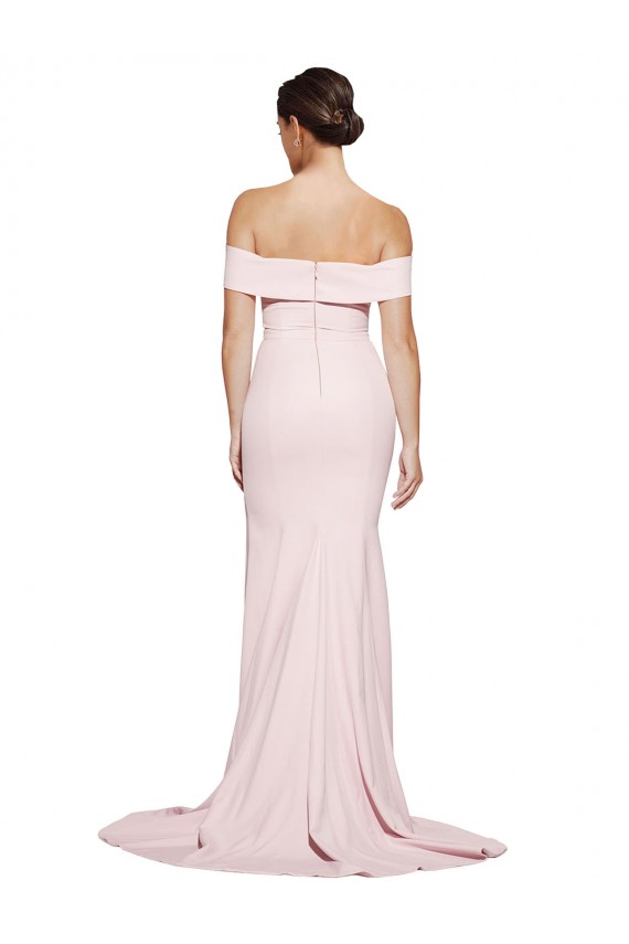 Affordable Off Shoulder Long Crepe Prom Dress with Straight Neckline and Side Split Canada