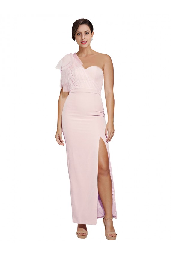 Affordable One Shoulder Tulle Overlay Sweetheart Neckline Long Crepe Prom Dress with Thigh Split Canada