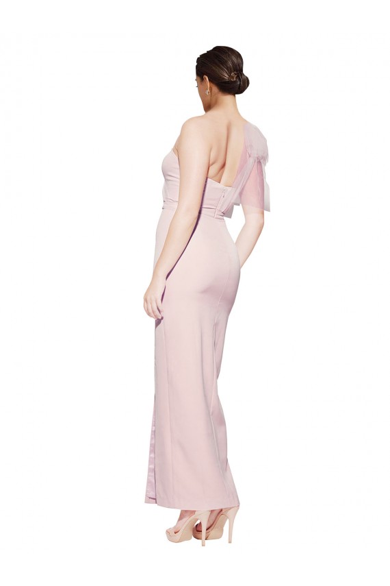 Affordable One Shoulder Tulle Overlay Sweetheart Neckline Long Crepe Prom Dress with Thigh Split Canada