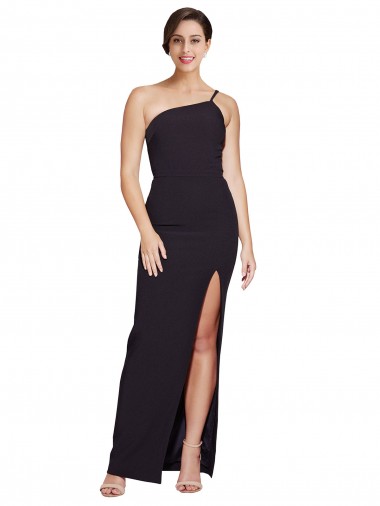 Affordable Long Floor Length Crepe Prom Dress with Side Split and One Strap Canada