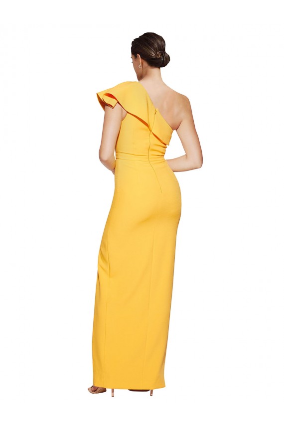 Affordable One Shoulder Floor Length Crepe Prom Dress with Thigh High Split Canada