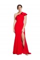 Affordable One Shoulder Long Sweep Train Crepe Prom Dress with Thigh High Split Canada