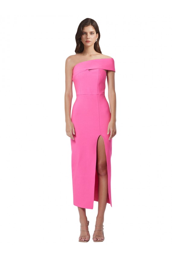Affordable One Shoulder Neckline Short Midi Length Crepe Cocktail Prom Dress / Homecoming Dress Canada