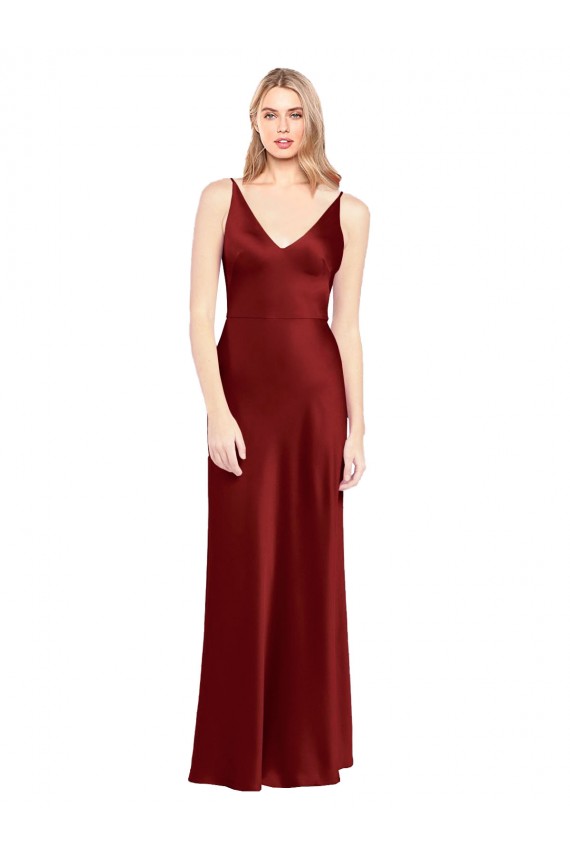 Affordable Full Length Long Stretch Satin Slip Prom Dress V-Back Canada