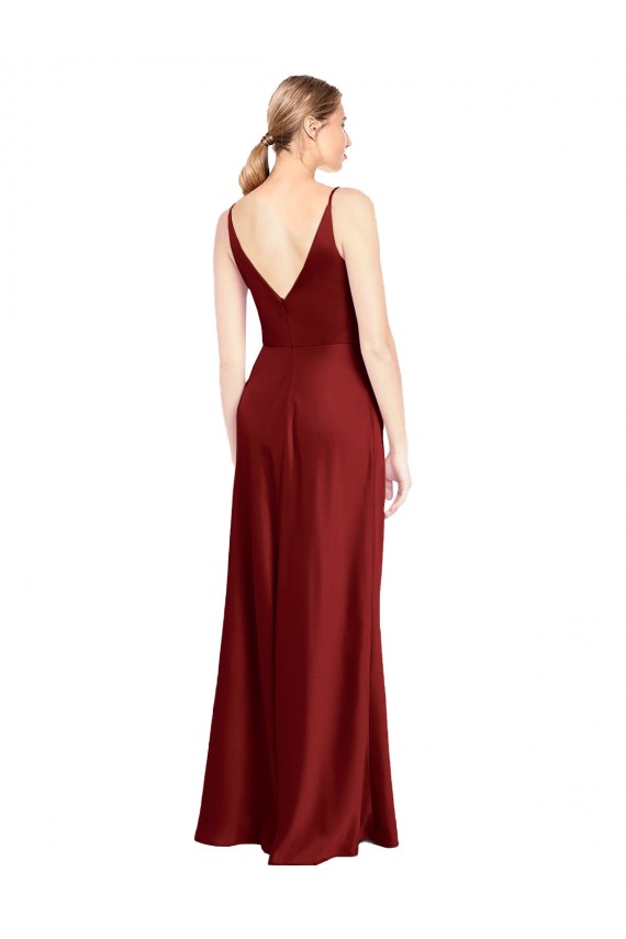 Affordable Full Length Long Stretch Satin Slip Prom Dress V-Back Canada