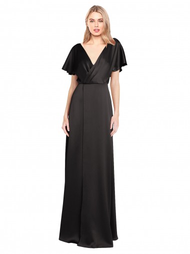 Affordable Cap Sleeves Open Back Long Stretch Satin Prom Dress Canada