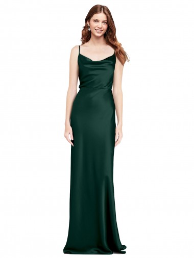 Affordable Fitted Cowl Neck Long Stretch Satin Slip Prom Dress with V-Back Canada