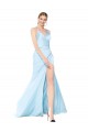 Affordable Double Straps V-Neck Sleeveless Stretch Satin Prom Dress with High Slit Canada