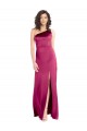 Affordable Sleek One Shoulder A-Line Long Stretch Satin Prom Dress with Spaghetti Straps Back Canada