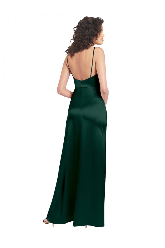 Affordable Long Slim Scoop Neck Stretch Satin Prom Dress with Open Back Canada