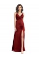 Affordable Faux Surplice Neckline Long Slim A-Line Stretch Satin Prom Dress Canada