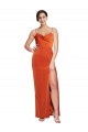 Affordable Front Cowl Neck Long Floor Length Stretch Satin Prom Dress with High Side Split Canada