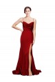 Affordable Cowl Front Neck Sweep Train Stretch Satin Prom Dress with High Side Split Canada