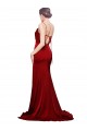 Affordable Cowl Front Neck Sweep Train Stretch Satin Prom Dress with High Side Split Canada