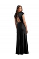 Affordable Plunging V-Neck Cap Cleeves Long Stretch Satin Prom Dress with Keyhole Back Canada