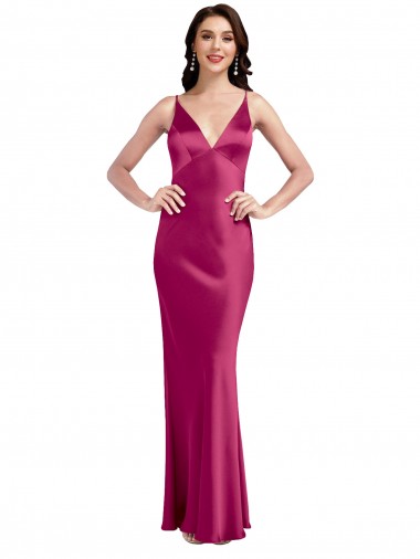 Affordable V-Neck Spaghetti Straps Slim Stretch Satin Prom Dress with Low Scoop Back Canada