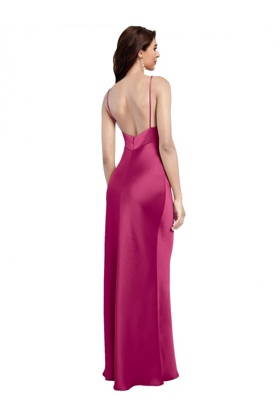 Affordable V-Neck Spaghetti Straps Slim Stretch Satin Prom Dress with Low Scoop Back Canada
