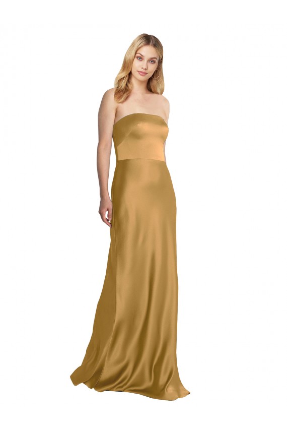 Affordable Sleek Strapless Long A-Line Stretch Satin Prom Dress Canada