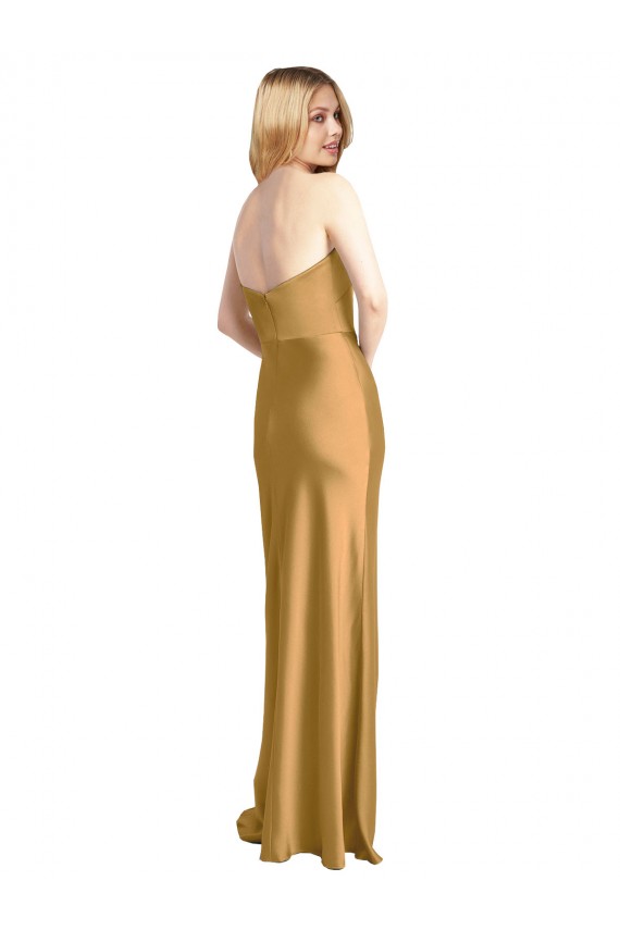 Affordable Sleek Strapless Long A-Line Stretch Satin Prom Dress Canada