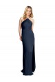 Affordable Halter Neckline Long Stretch Satin Prom Dress with Strappy Back and Side Slit Canada