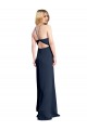 Affordable Halter Neckline Long Stretch Satin Prom Dress with Strappy Back and Side Slit Canada