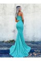Affordable Mermaid One Shoulder Sleeveless Long Sweep Train Velvet Sequin Prom Dress Canada