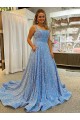 Affordable A-Line Scoop Sleeveless Long Court Train Velvet Sequin Prom Dress Canada