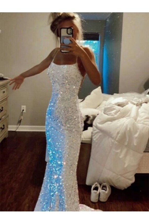 Affordable Long Spaghetti Straps Sleeveless Sweep Train Velvet Sequin Prom Dress Canada