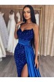 Affordable Sweetheart Sleeveless Long Sweep Train Velvet Sequin Prom Dress with Slit Canada