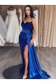 Affordable Sweetheart Sleeveless Long Sweep Train Velvet Sequin Prom Dress with Slit Canada