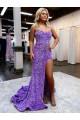 Affordable A-Line Sweetheart Sleeveless Long Velvet Sequin Prom Dress with Slit Canada