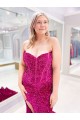Affordable Long Sweetheart Sleeveless Sweep Train Velvet Sequin Prom Dress with Slit Canada