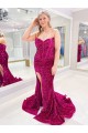Affordable Long Sweetheart Sleeveless Sweep Train Velvet Sequin Prom Dress with Slit Canada