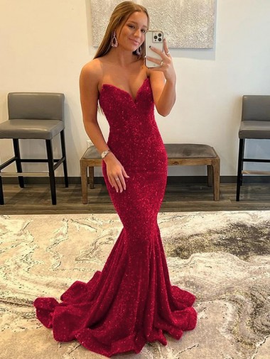 Affordable Sweetheart Sleeveless Long Sweep Train Velvet Sequin Prom Dress Canada