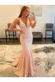 Affordable Deep V-Neck Sleeveless Long Low Back Velvet Sequin Prom Dress Canada
