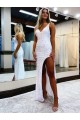 Affordable Sleeveless V-Neck Long Floor Length Velvet Sequin Prom Dress with Slit Canada