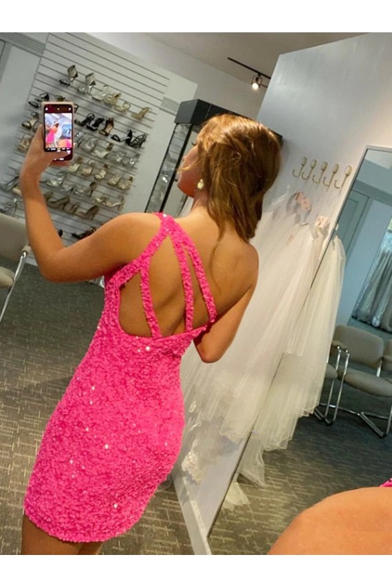 Affordable Short One Shoulder Sleeveless Velvet Sequin Prom Dress Canada