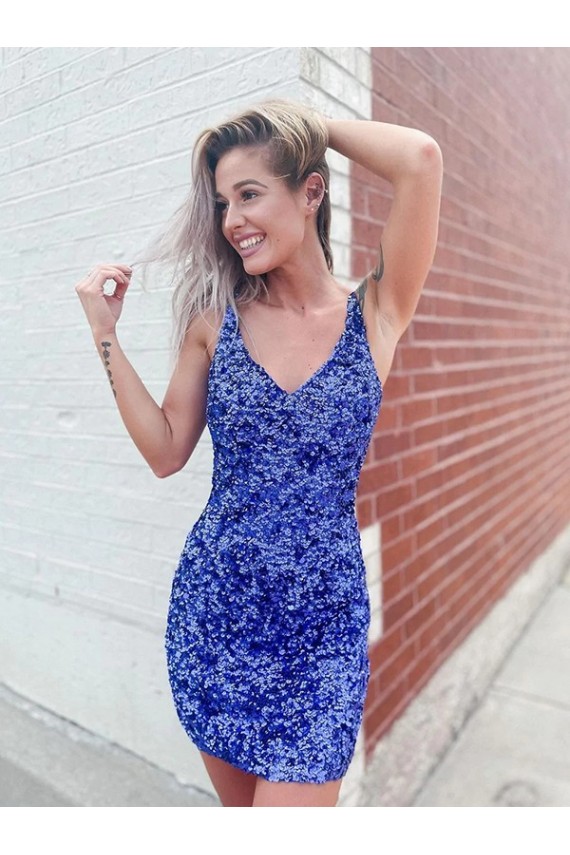 Affordable Short Velvet Sequin V-Neck Sleeveless Prom Dress Canada