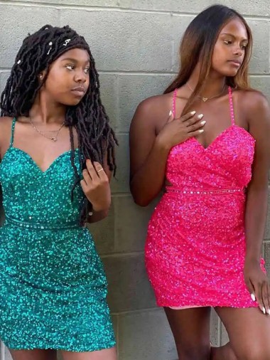 Affordable V-Neck Sleeveless Short Velvet Sequin Cocktail Dress Canada