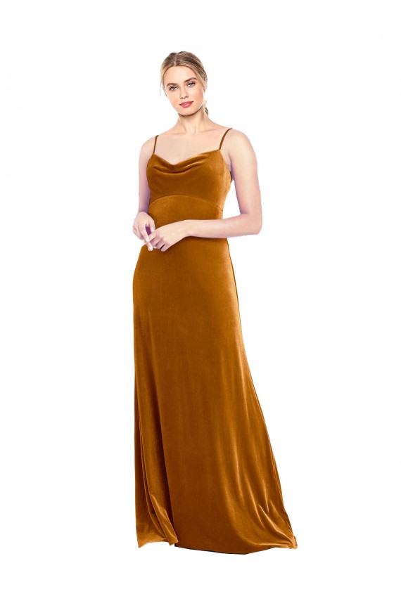 Affordable Long Velvet Cowl Neck Slip Prom Dress Canada
