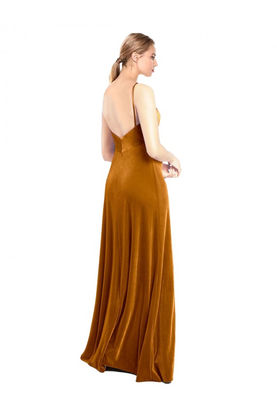 Affordable Long Velvet Cowl Neck Slip Prom Dress Canada