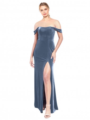 Affordable Draped Sleeves Wide Scoop Neck Off the Shoulder Velvet Prom Dress Canada