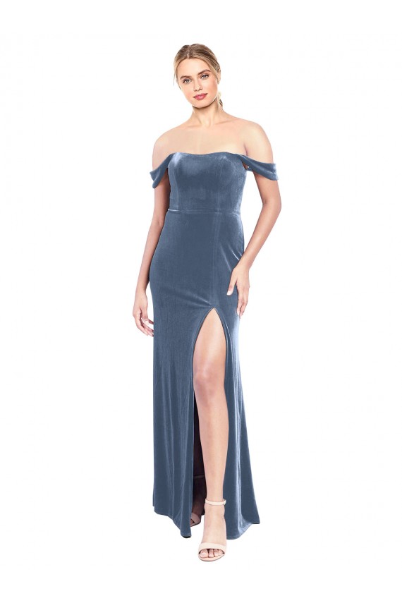 Affordable Draped Sleeves Wide Scoop Neck Off the Shoulder Velvet Prom Dress Canada