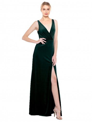 Affordable Sleek V-Neck Long Velvet Prom Dress with Side Slit Canada