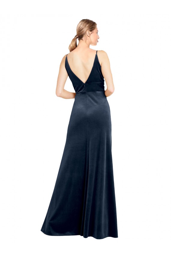 Affordable V-Back Long Velvet Prom Dress with Notched V-Neck and Spaghetti Straps Canada